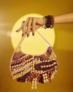 Purple Chunky Beaded Shoulder Bag