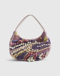 Purple Chunky Beaded Shoulder Bag