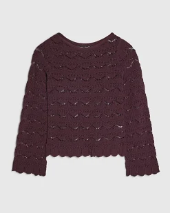 Purple Crochet Knit Boat Neck Jumper