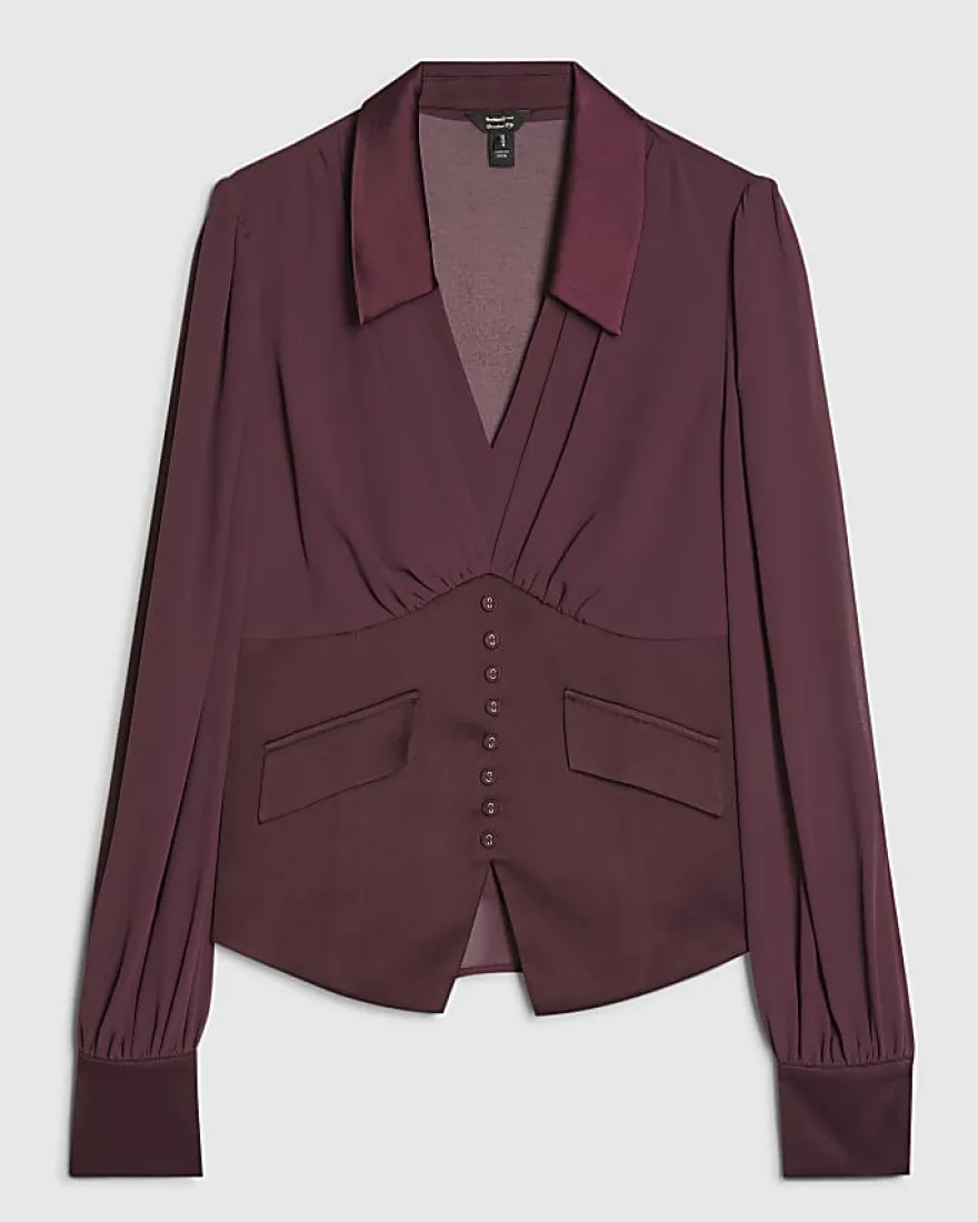 Purple Long Sleeve Corset Detail Blouse