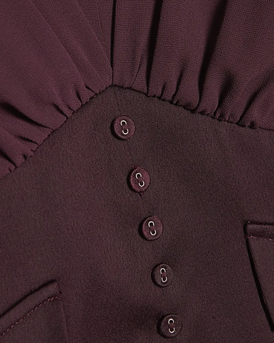 Purple Long Sleeve Corset Detail Blouse