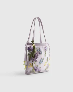 Purple Mesh Embroidered Mini Tote Bag