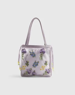 Purple Mesh Embroidered Mini Tote Bag