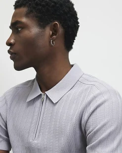Purple Muscle Fit Ribbed Polo Shirt