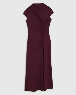 Purple Short Sleeve High Neck Maxi Dress