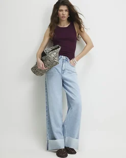 Purple Sleeveless Ribbed Tank Top