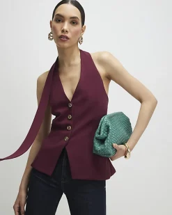 Purple Sleeveless Scarf Neck Waistcoat