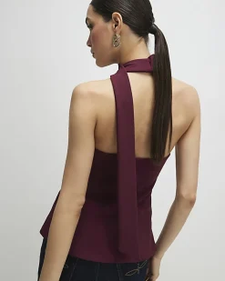 Purple Sleeveless Scarf Neck Waistcoat