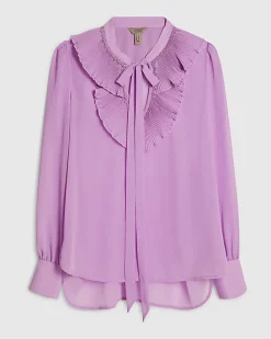 Purple Tie Neck Long Sleeve Blouse