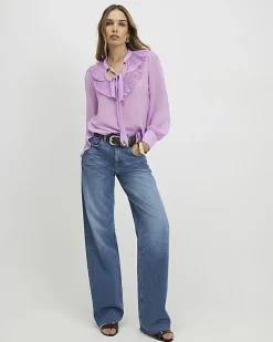 Purple Tie Neck Long Sleeve Blouse