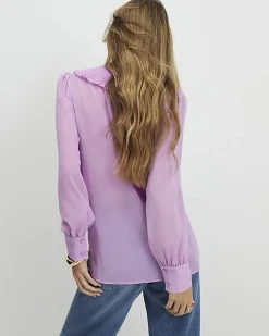Purple Tie Neck Long Sleeve Blouse