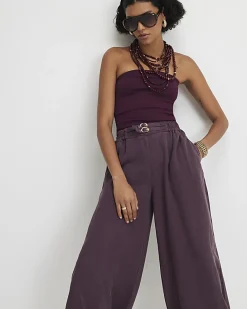 Red Belted Cuffed Hem Barrel Leg Jeans