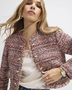 Red Boucle Edge To Edge Jacket