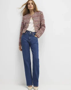 Red Boucle Edge To Edge Jacket