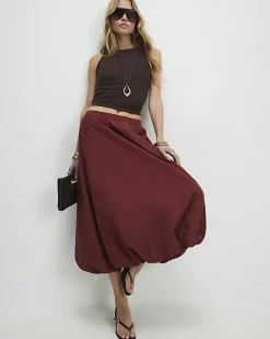 Red Bubble Hem Midi Skirt