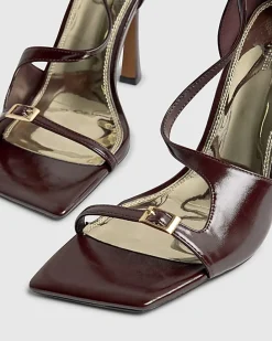 Red Buckle Strap Heeled Sandals