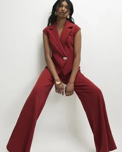 Red Cap Sleeve Wide Leg Jumpsuit