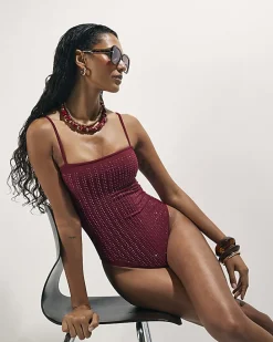 Red Diamante Embellished Swimsuit