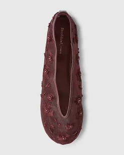 Red Floral Embroidered Mesh Ballet Pumps