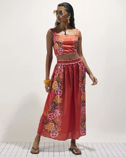 Red Floral Print Crop Top