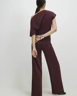 Red Glitter Wide Leg Trousers