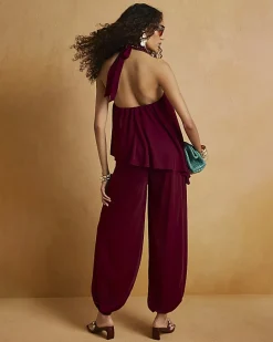 Red Halter Neck Balloon Leg Jumpsuit