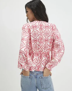 Red Knot Front Print Top