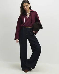 Red Lace Up Sweatshirt