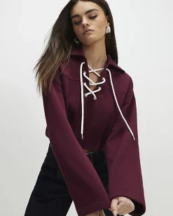 Red Lace Up Sweatshirt