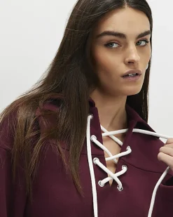 Red Lace Up Sweatshirt