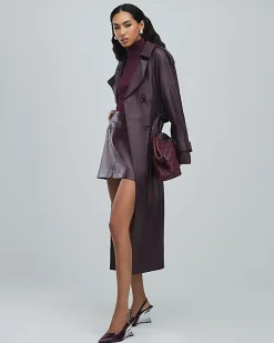 Red leather oversized trench coat