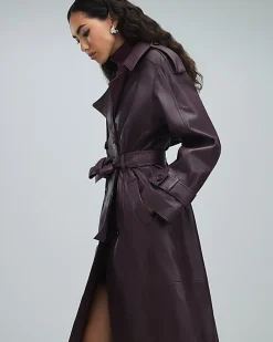 Red leather oversized trench coat