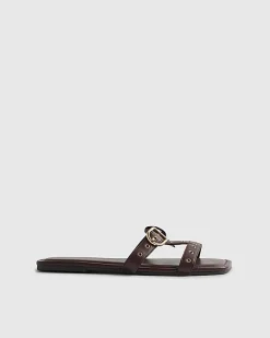 Red Leather T Bar Buckle Sandals