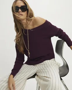 Red Linen Blend Asymmetric Knit Jumper
