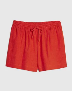 Red Linen Blend Shorts