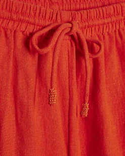 Red Linen Blend Shorts