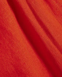 Red Linen Blend Tie Neck Top