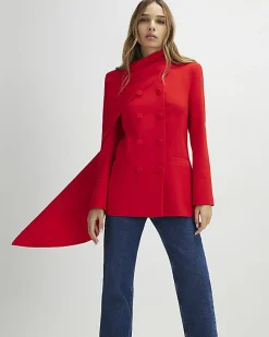 Red Long Sleeve Double Breasted Cape Blazer