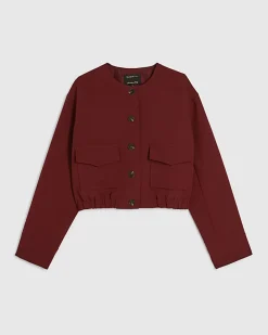 Red Long Sleeve Pocket Detail Bomber Jacket