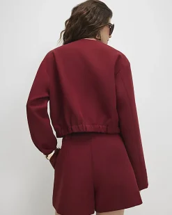 Red Long Sleeve Pocket Detail Bomber Jacket