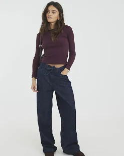 Red Long Sleeve Scallop Trim Top