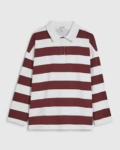 Red Long Sleeve Striped Rugby Top