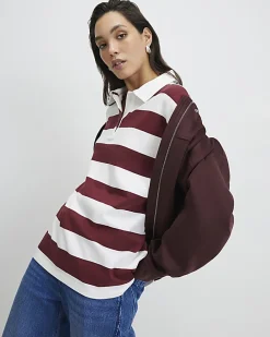 Red Long Sleeve Striped Rugby Top