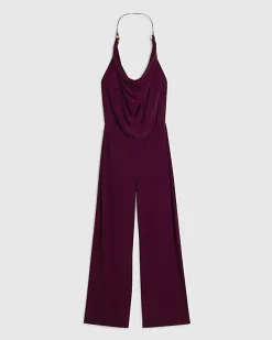 Red Metal Trim Cowl Neck Jumpsuit