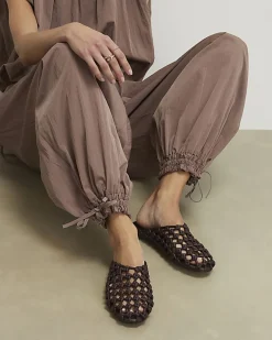 Red Open Weave Mule Sandals