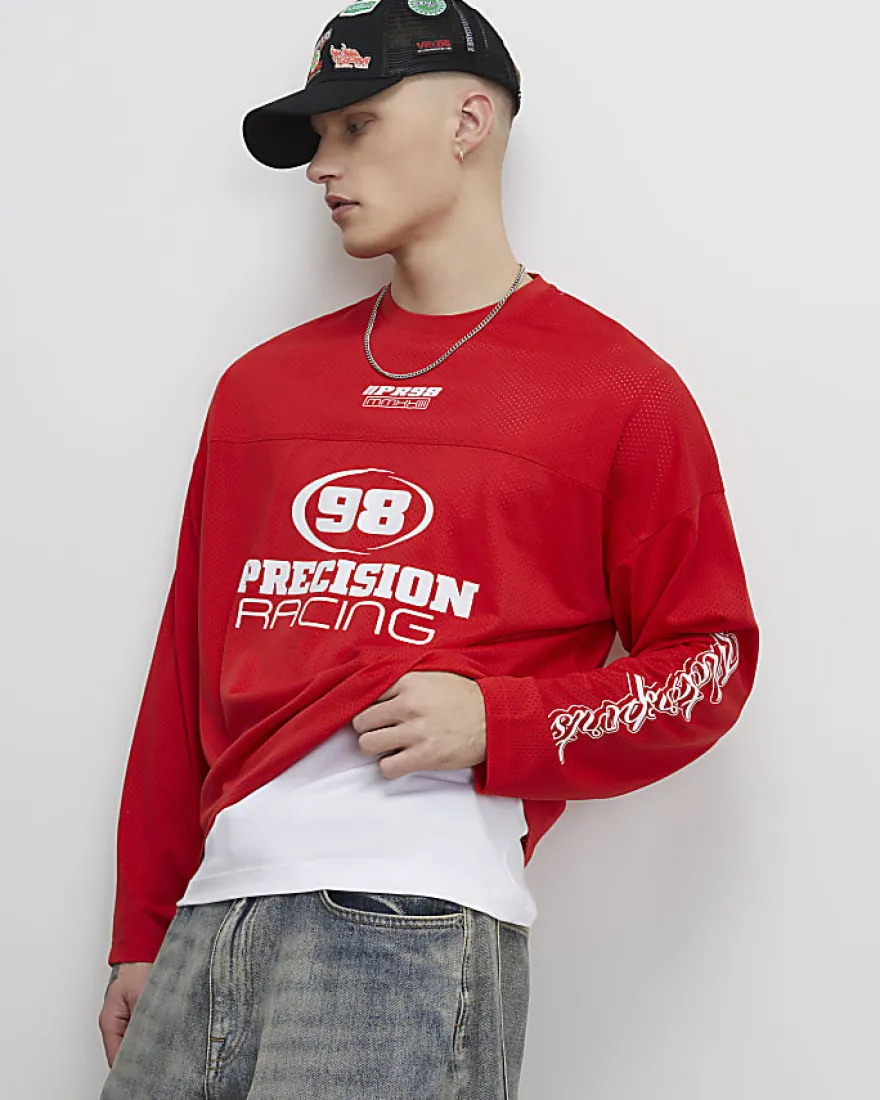 Red Oversized Fit 98 Long Sleeve T-Shirt