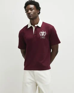 Red Oversized Fit Embroidered Rugby Shirt