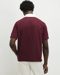 Red Oversized Fit Embroidered Rugby Shirt
