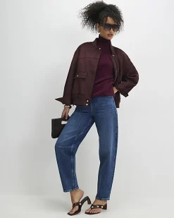 Red Oversized Knitted High Neck Top