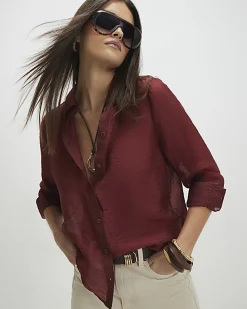 Red Oversized Long Sleeve Blouse